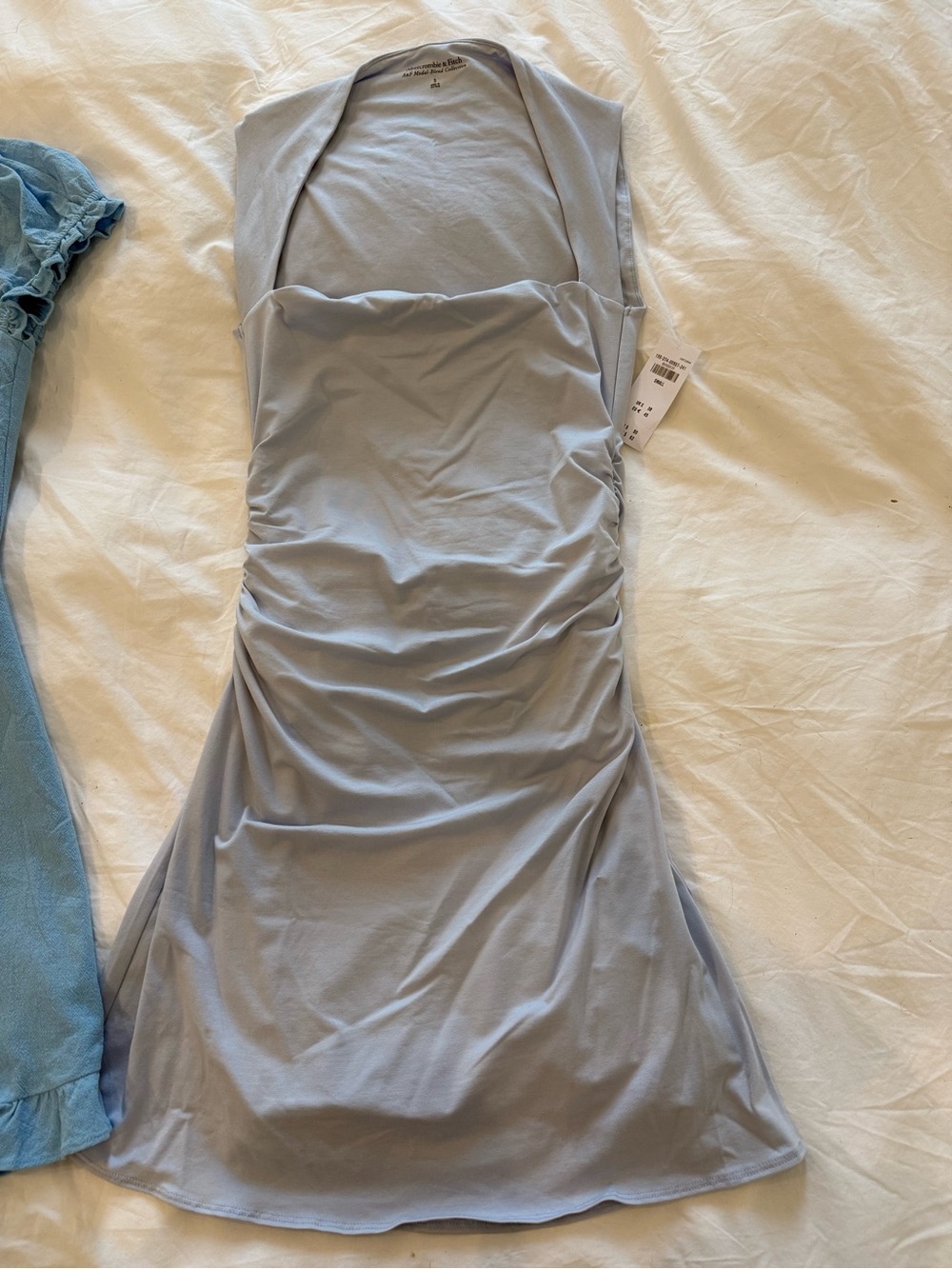 Abercrombie & Fitch Modal Light Blue Ruched Mini Dress